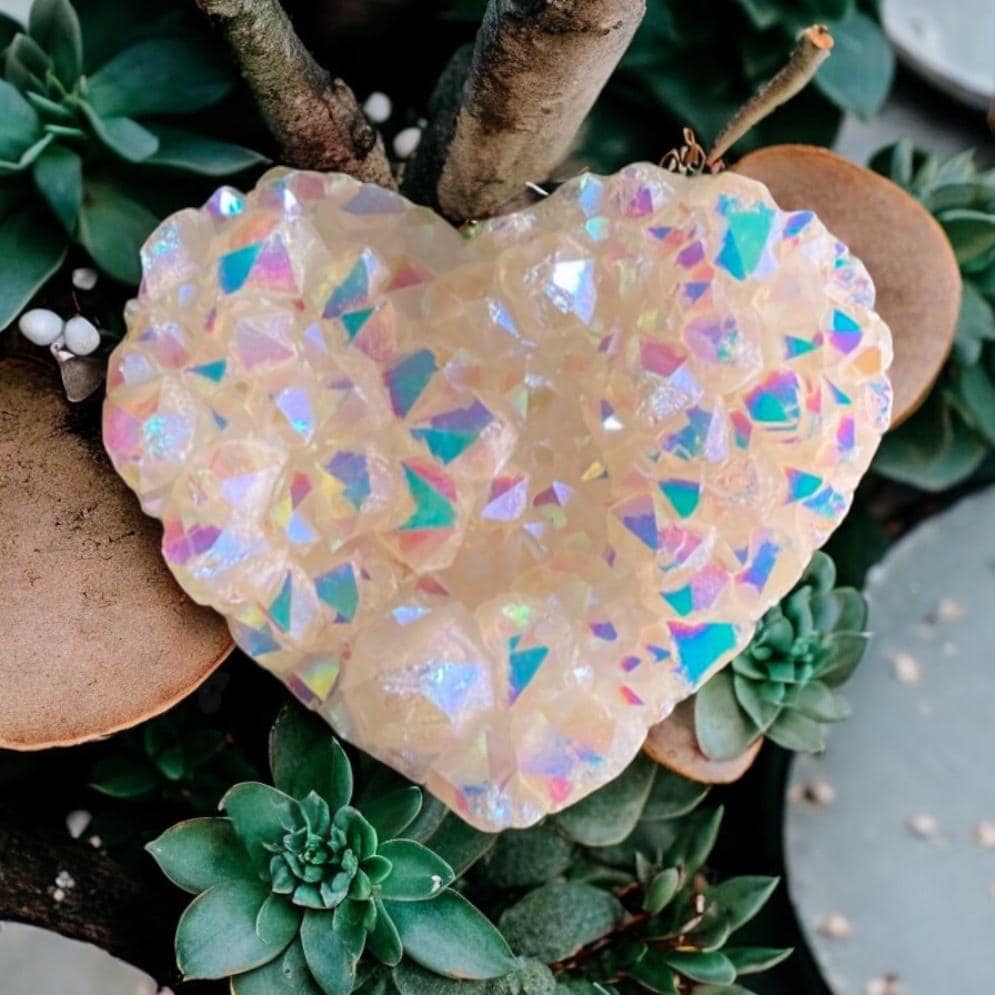 Angel Aura White Quartz Crystal Heart Cluster: Ethereal Healing Stone