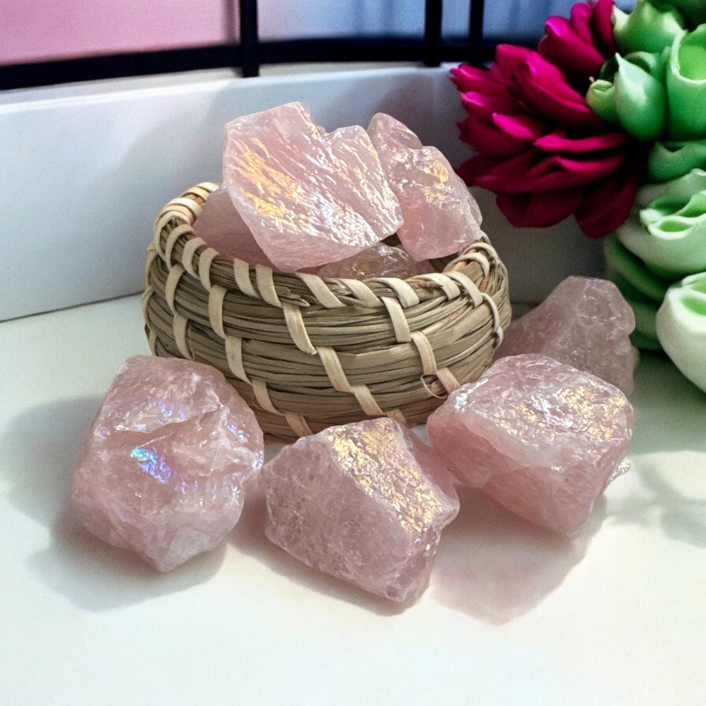 Raw Rose Aura Quartz Crystal Piece – Ethereal Beauty | Luna by Louise, Crystal Shop UK