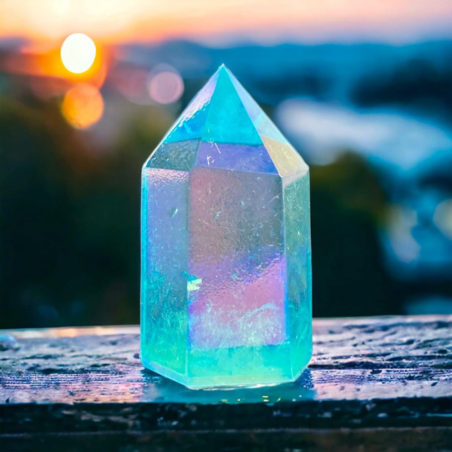 Aqua Aura Quartz Crystal Point: Spiritual Healing Obelisk