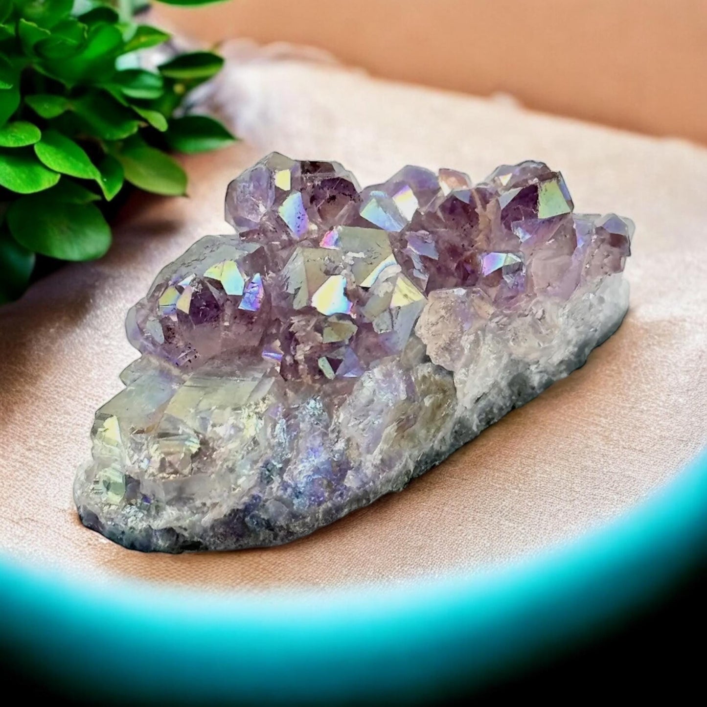 Angel Aura Amethyst Cluster: Pearl Finish Crystal for Serenity
