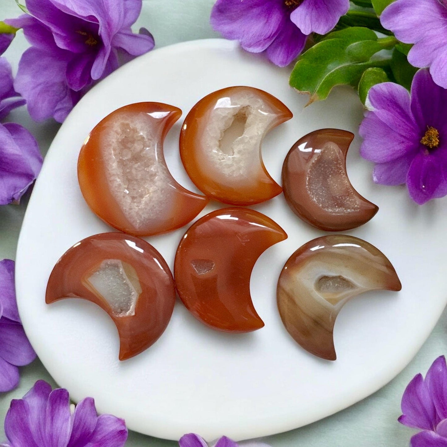 Carnelian Druze Crescent Moon Crystal – Fiery Energy & Passion | Luna by Louise, Crystal Shop UK