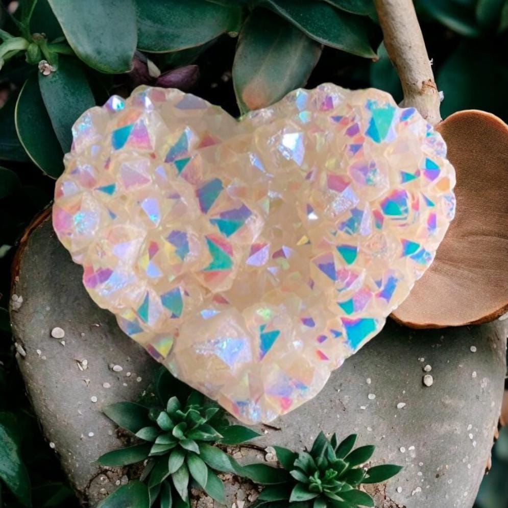 Angel Aura White Quartz Crystal Heart Cluster: Ethereal Healing Stone
