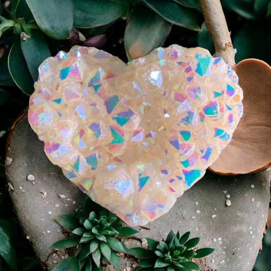 Angel Aura White Quartz Crystal Heart Cluster: Ethereal Healing Stone
