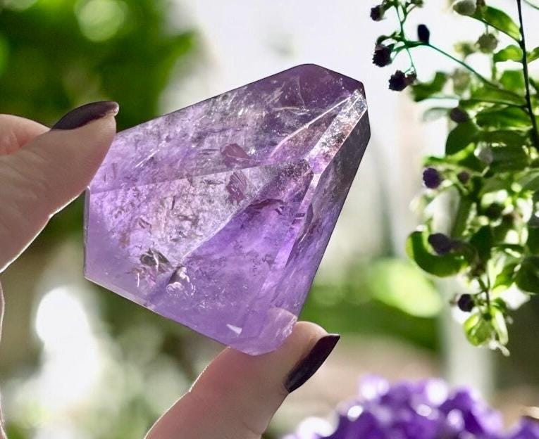 Gemmy Purple Amethyst Crystal: Polished Free Form Stone