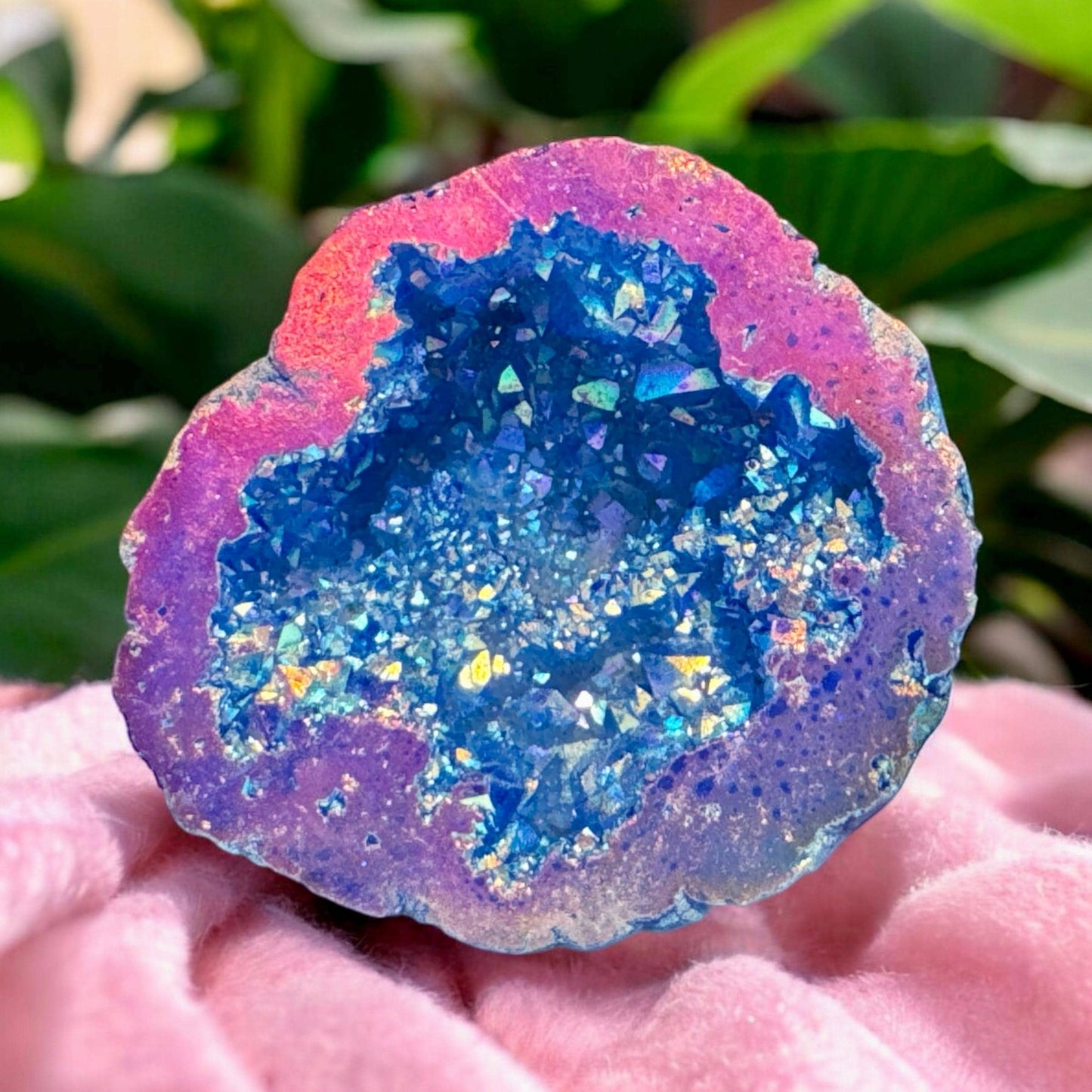 Midnight Blue and Pink Aura Geode: Midnight Sparkle Crystal, Gift Boxed