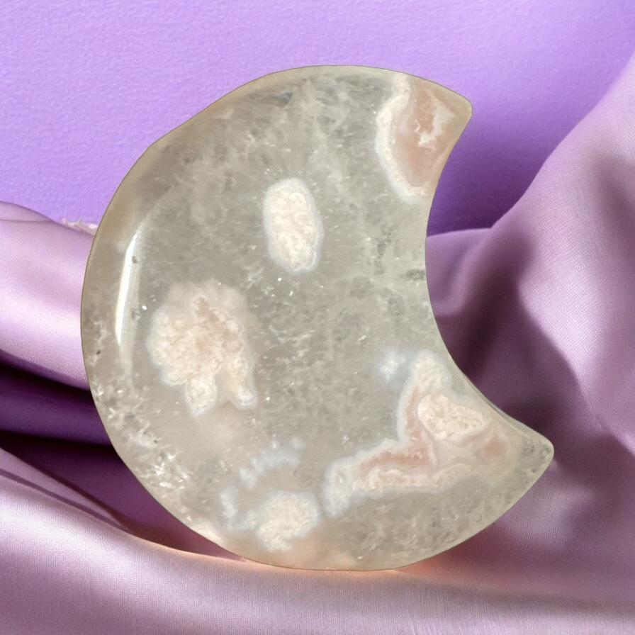 Flower\Blossom Agate Crescent Moon – Luna by Louise, Crystal Shop UK