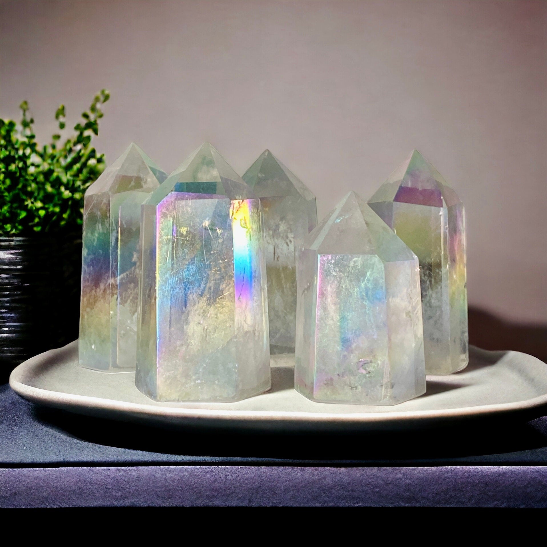 Angel Aura Quartz Tower Point, Opal Aura, Exceptional Clarity, and Quality Unique, Angel Aura Standing Crystal