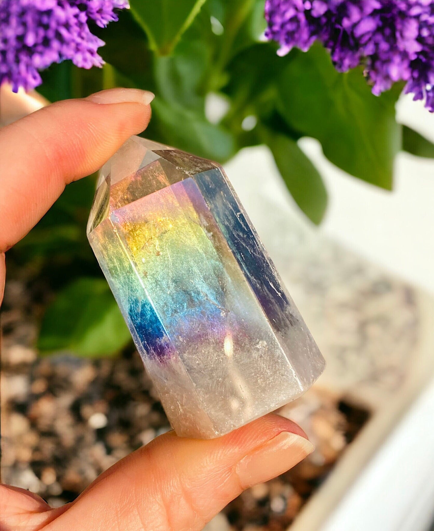 Angel Aura Quartz Tower Point: Iridescent Crystal Healing