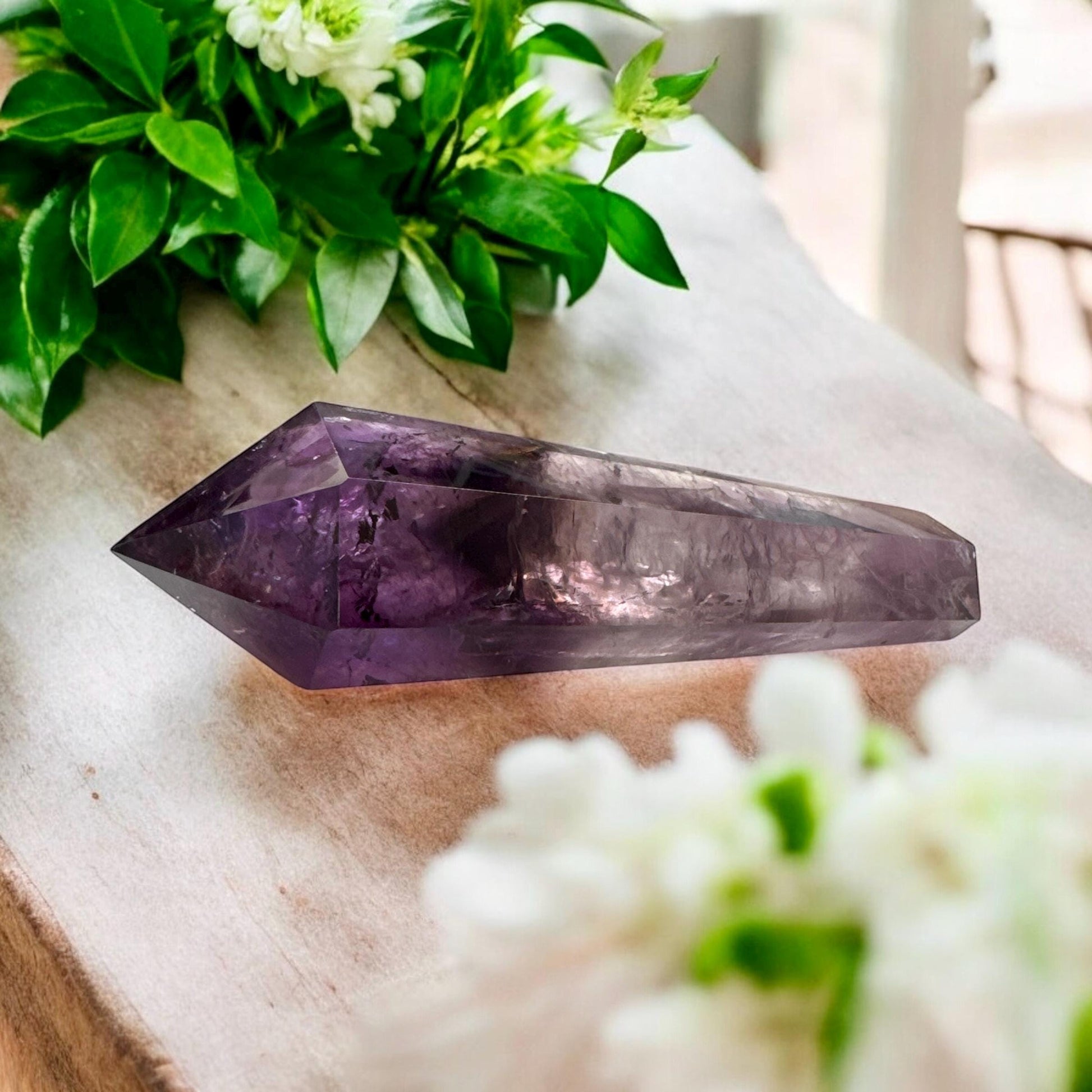 Bahia Amethyst Dragon Tooth Crystal Wand: Rainbows & Smokey Citrine
