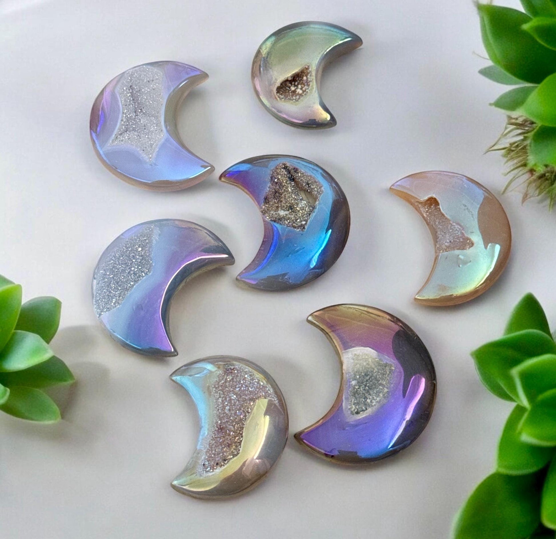 Aura Agate Druze Moon Crystal: Polished Pocket Gem