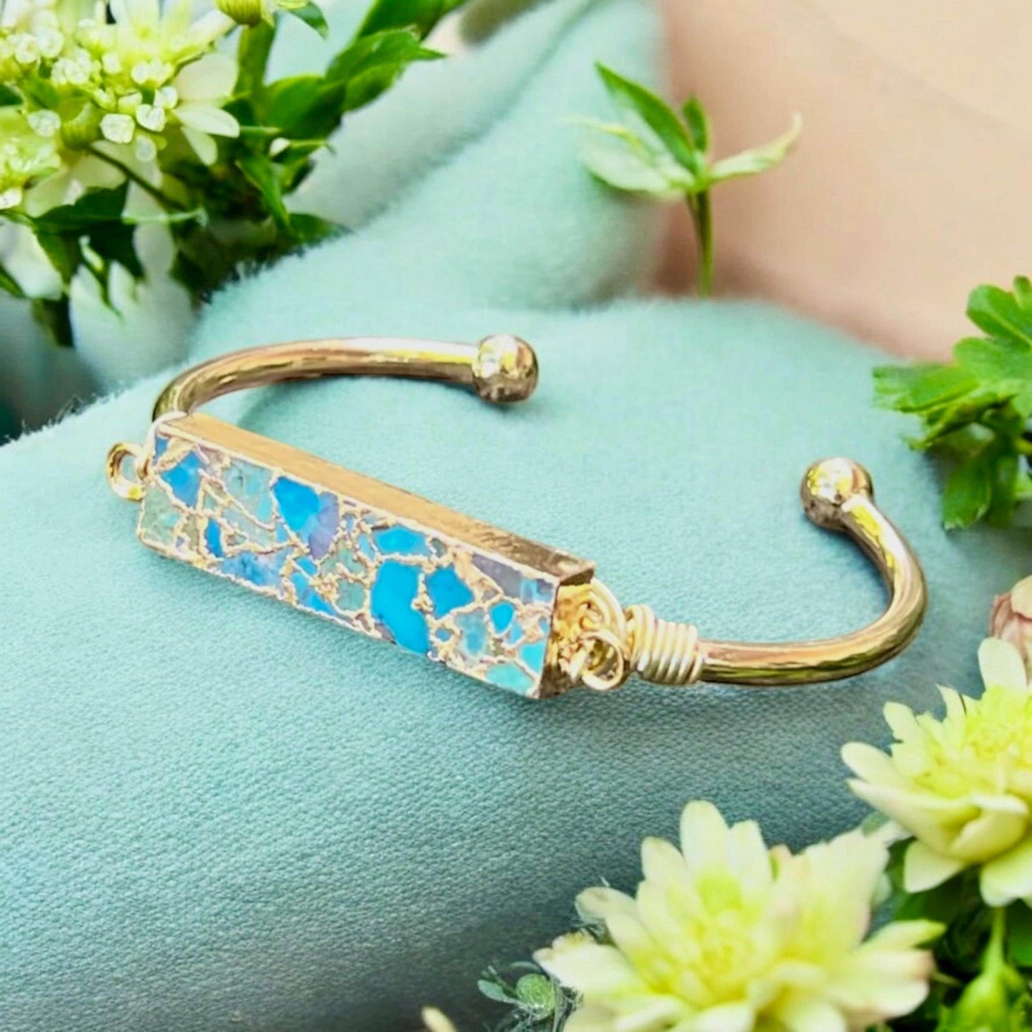 Turquoise Bar Cuff Bangle | Handmade Crystal Bracelet | Luna by Louise, Crystal Shop UK