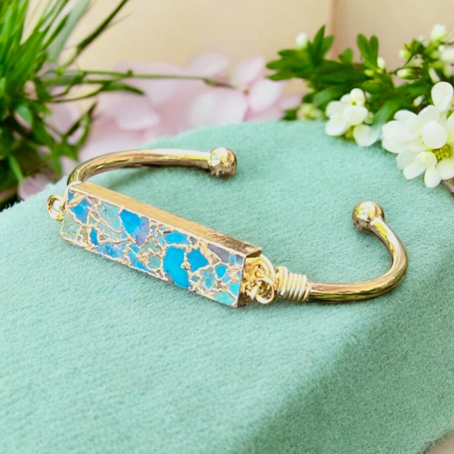 Turquoise Bar Cuff Bangle | Handmade Crystal Bracelet | Luna by Louise, Crystal Shop UK
