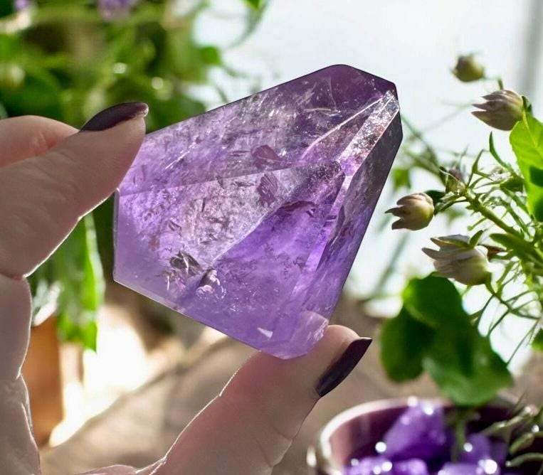 Gemmy Purple Amethyst Crystal: Polished Free Form Stone