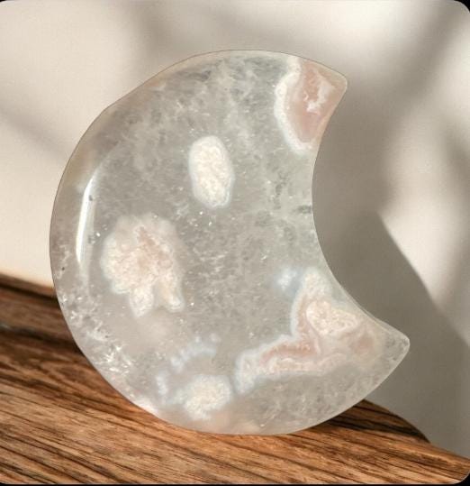 Flower Agate Crescent Moon – Luna by Louise, Crystal Shop UK