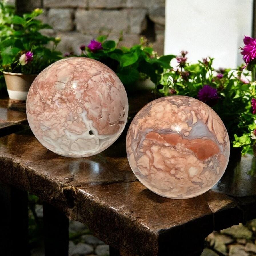 Pink Agate Sphere - Luna by Louise, Crystal Shop UK | Grounding Energy and Heart Healing