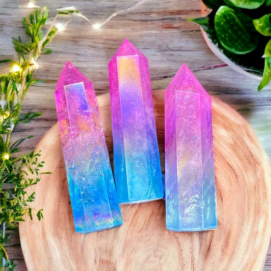 Aura Quartz Crystal Tower: Pink & Blue Ombre Obelisk, Healing Stone