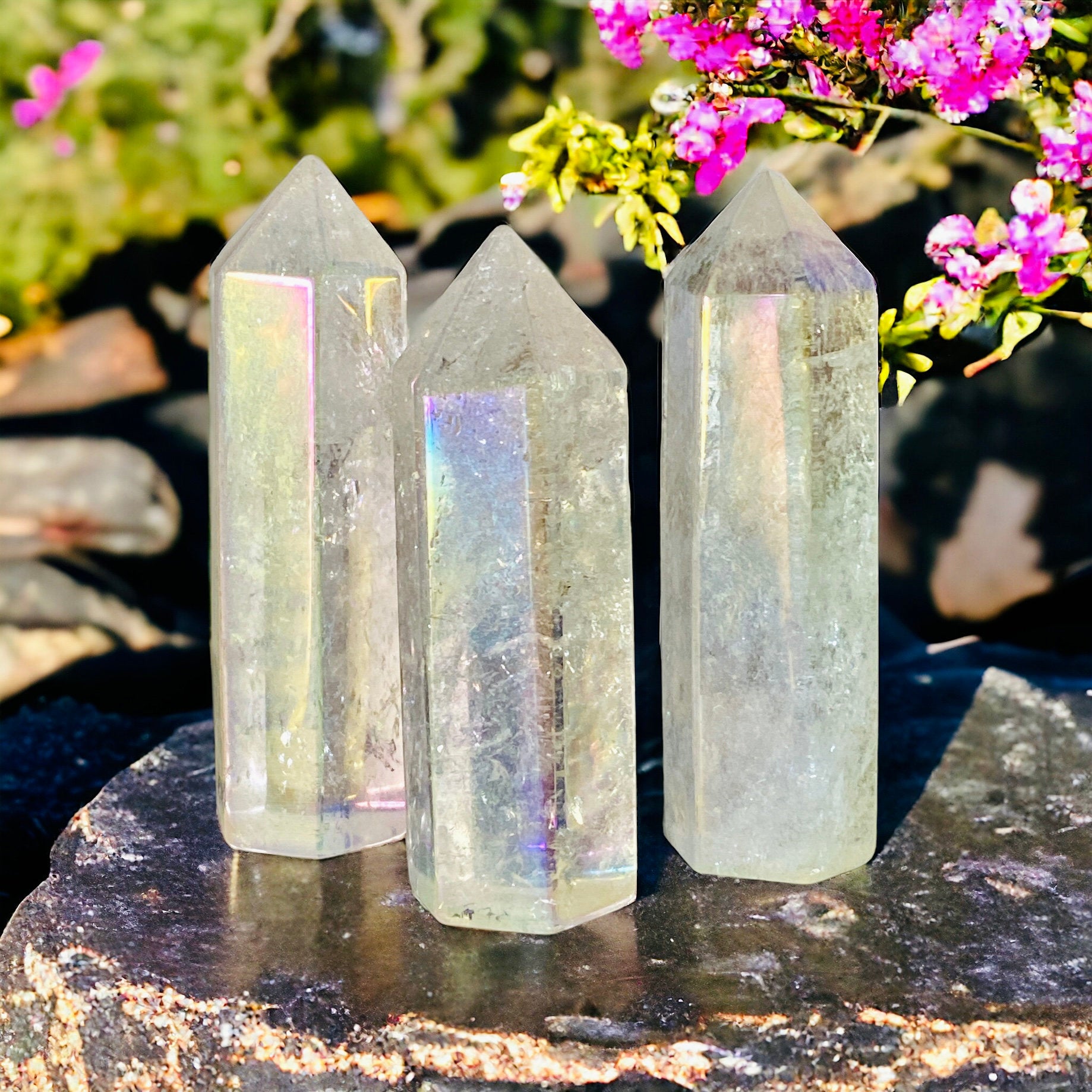 Angel Aura Quartz Crystal Tower: Rainbow Opal Aura Obelisk