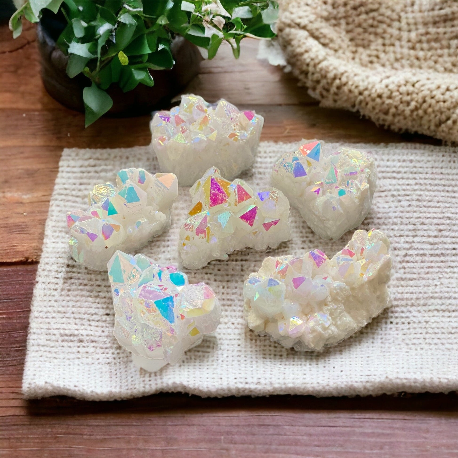 Angel Aura White Quartz Cluster: Iridescent Crystal Healing