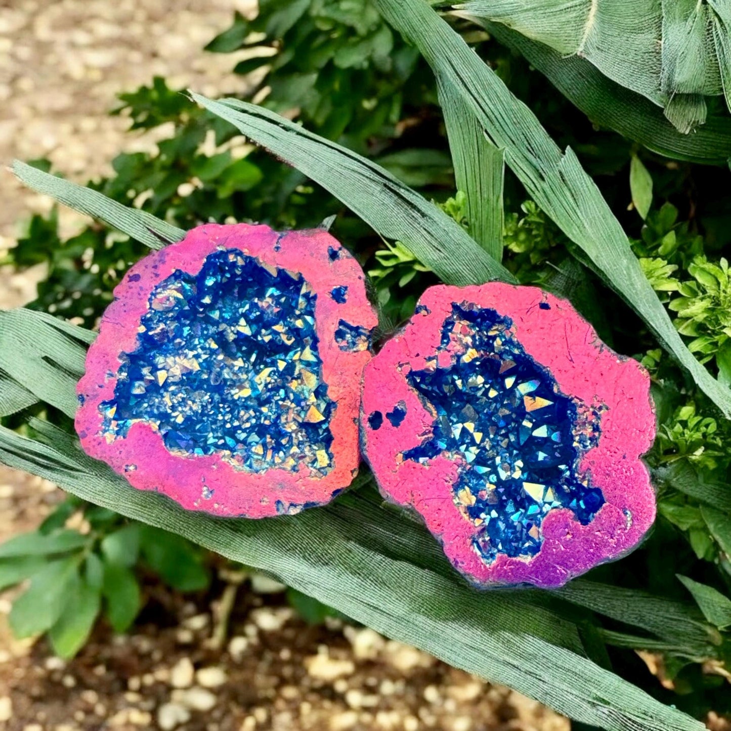 Cobalt Pink Aura Geode: Midnight Sparkle Crystal, Gift Boxed