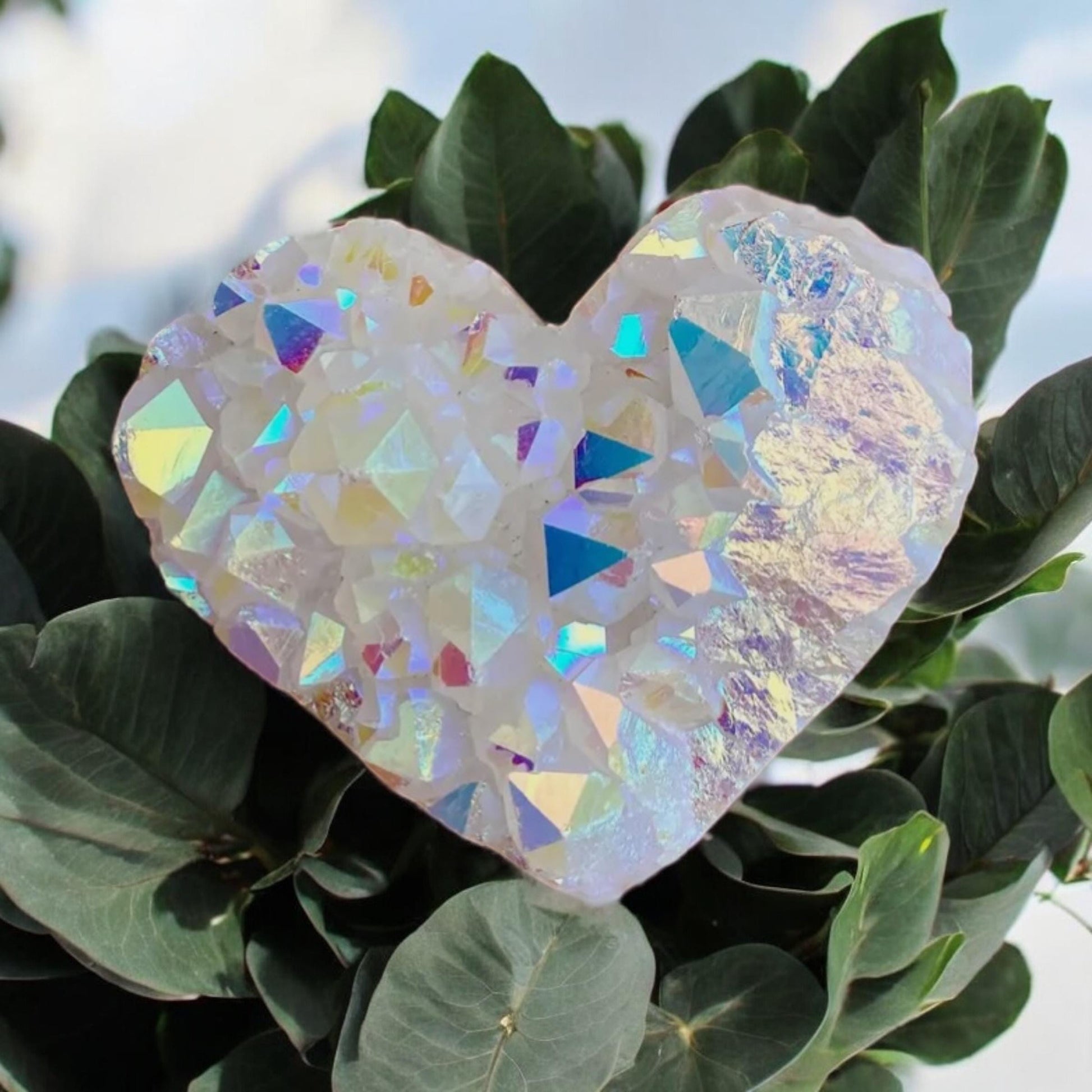 Angel Aura White Quartz Crystal Heart Cluster: Ethereal Healing Stone