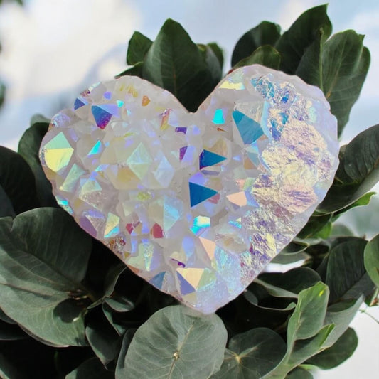 Angel Aura White Quartz Crystal Heart Cluster: Ethereal Healing Stone