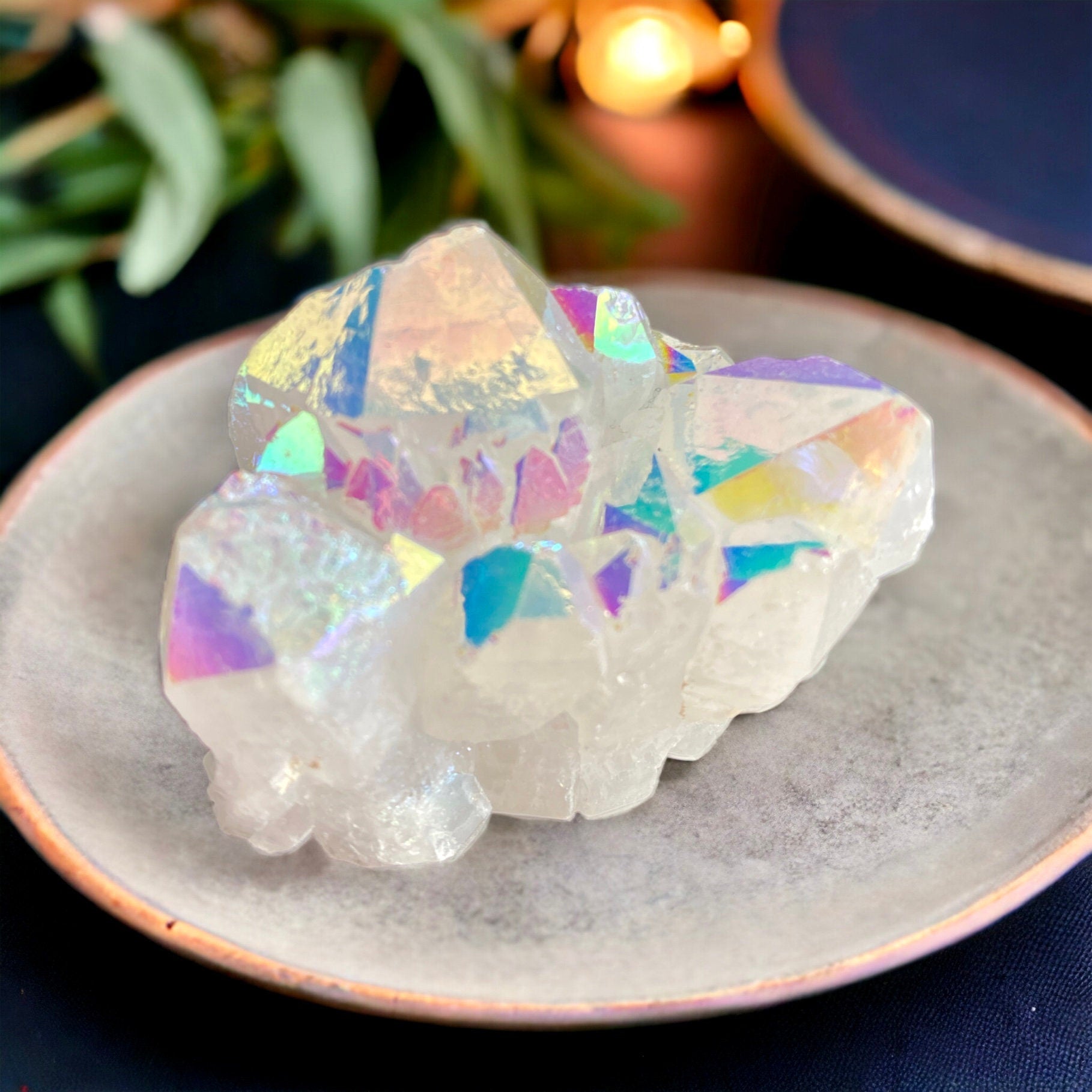 Angel Aura White Quartz Crystal Cluster, High-Quality Crystals with Pearl Aura, Angel Aura White Quartz Clusters, Stunning Aura Rock