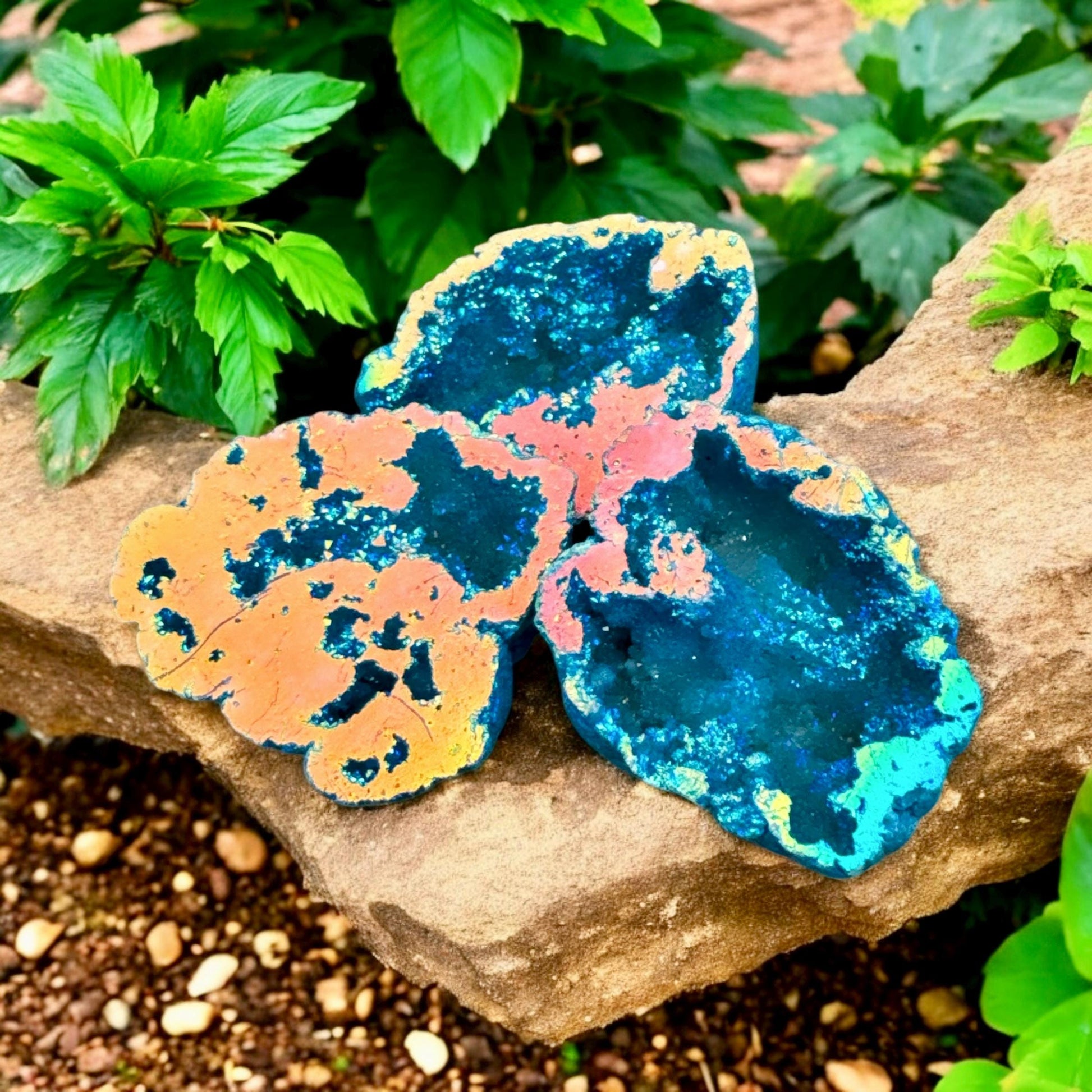 Aqua Aura Geode: Calming Sunset Aura Crystal