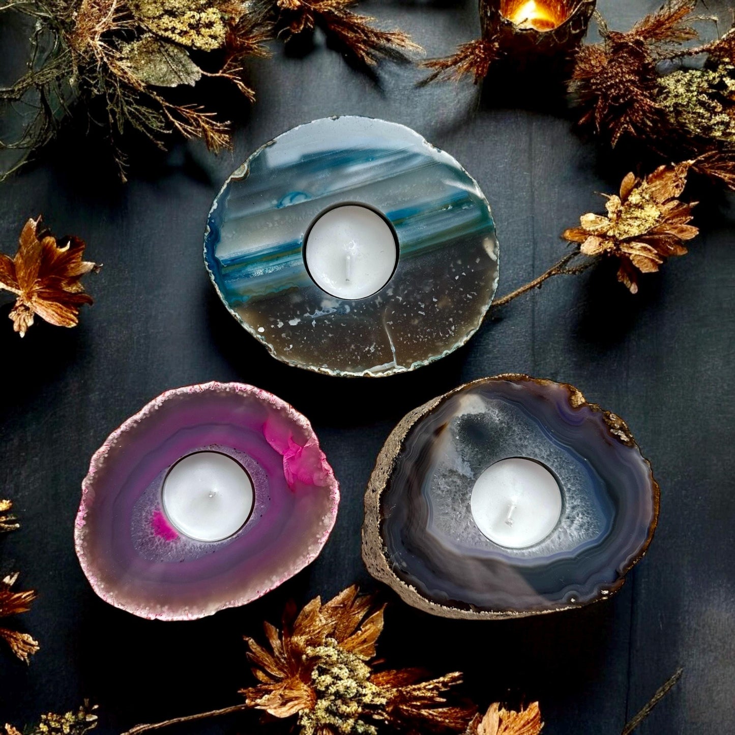 Agate Geode Candle Holder: Ethereal Crystal Home Decor