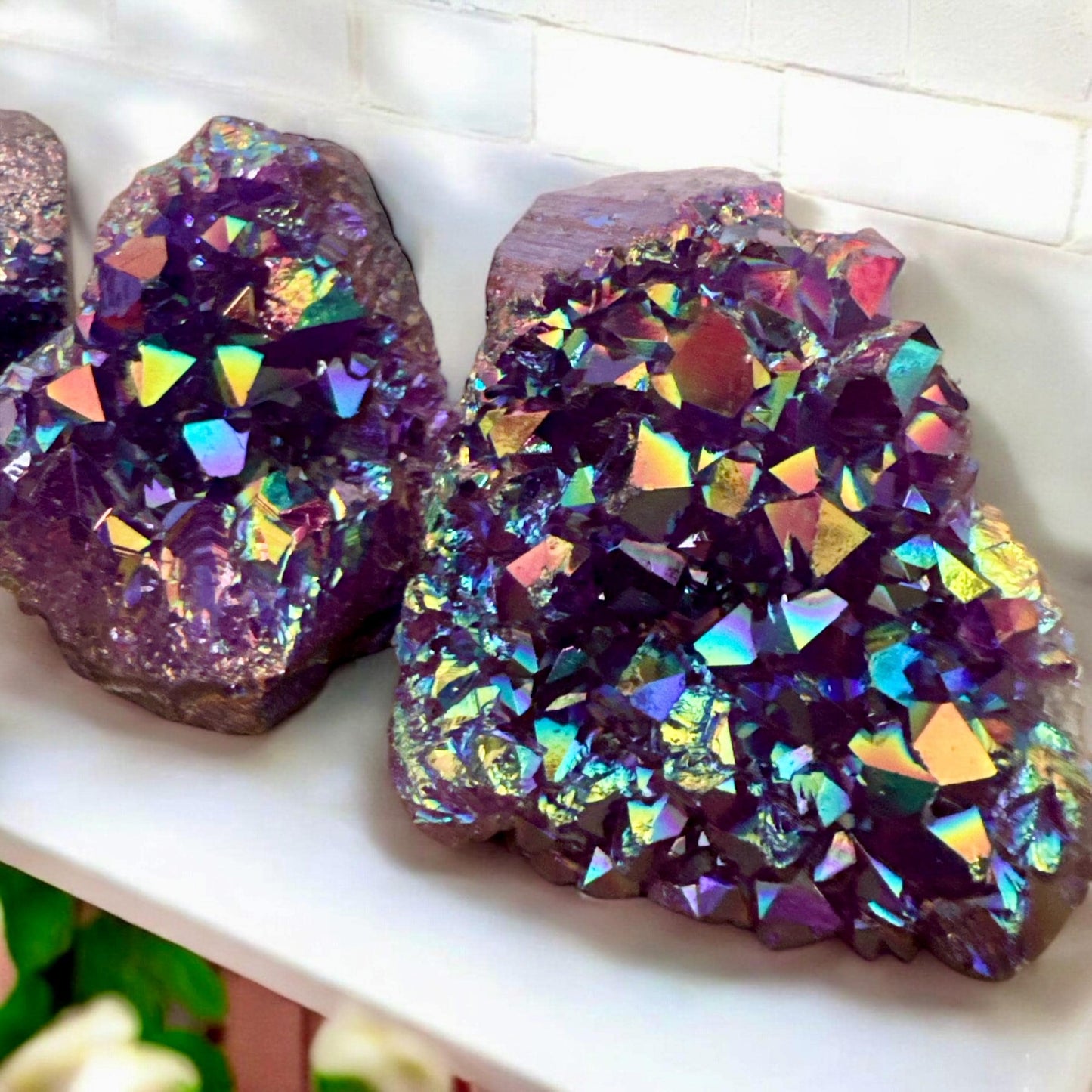 Purple Galaxy Aura Amethyst Cluster - Cosmic Decor