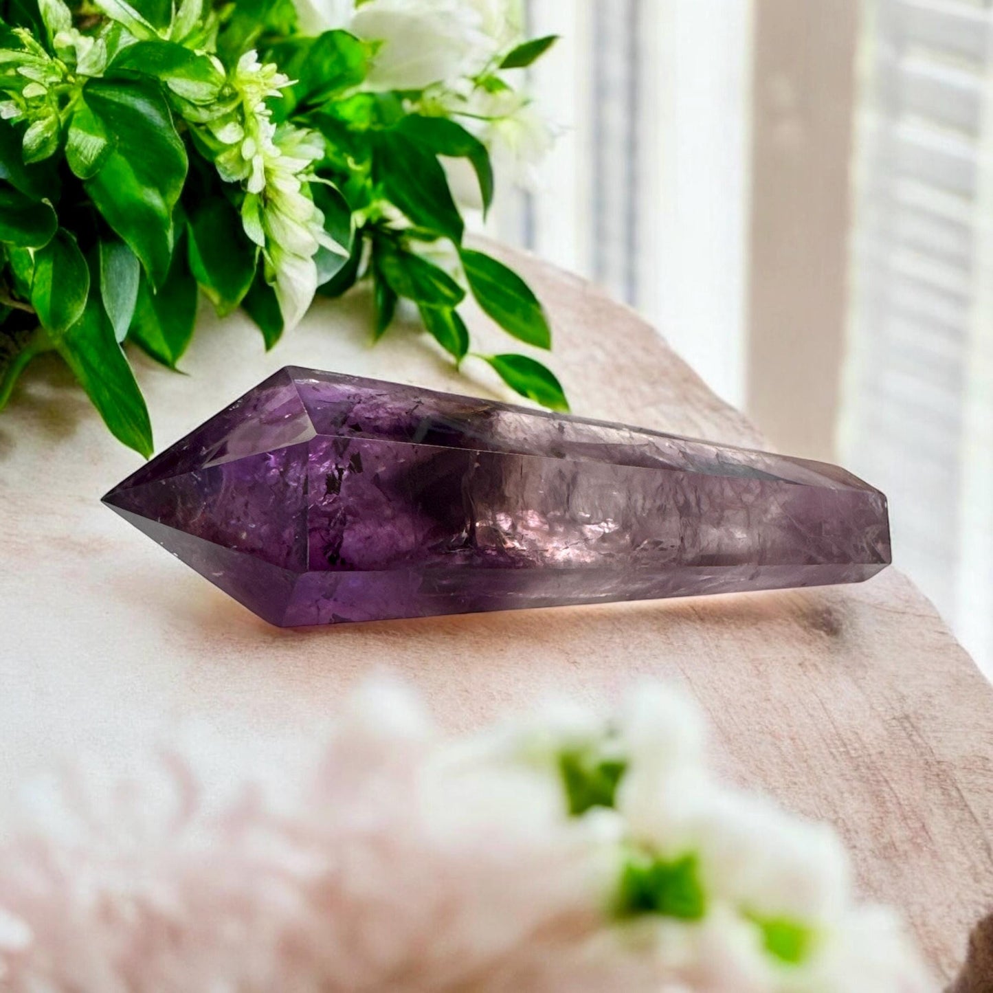 Bahia Amethyst Dragon Tooth Crystal Wand: Rainbows & Smokey Citrine