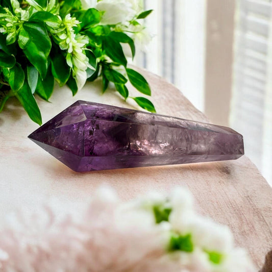 Bahia Amethyst Dragon Tooth Crystal Wand: Rainbows & Smokey Citrine
