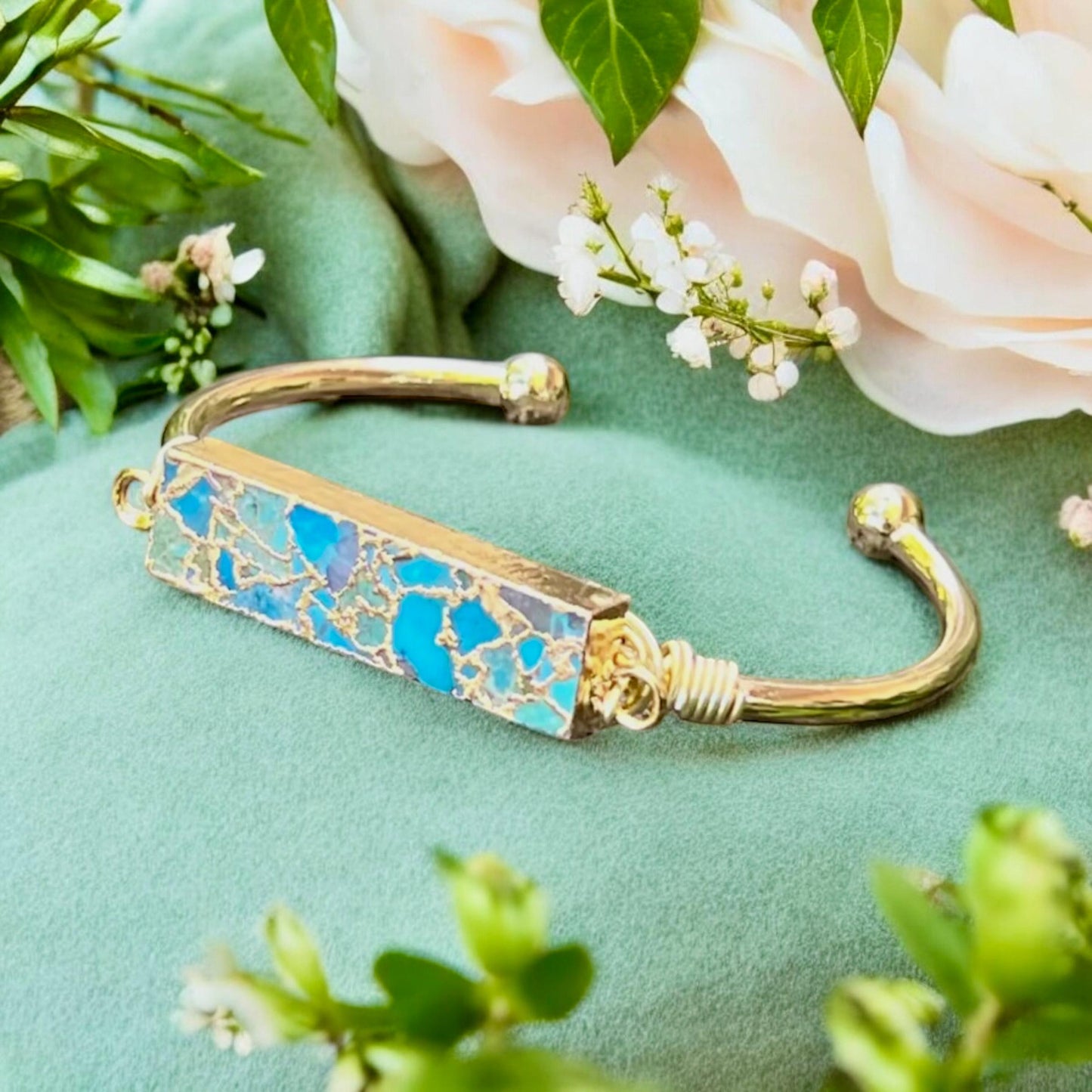 Turquoise Bar Cuff Bangle | Handmade Crystal Bracelet | Luna by Louise, Crystal Shop UK