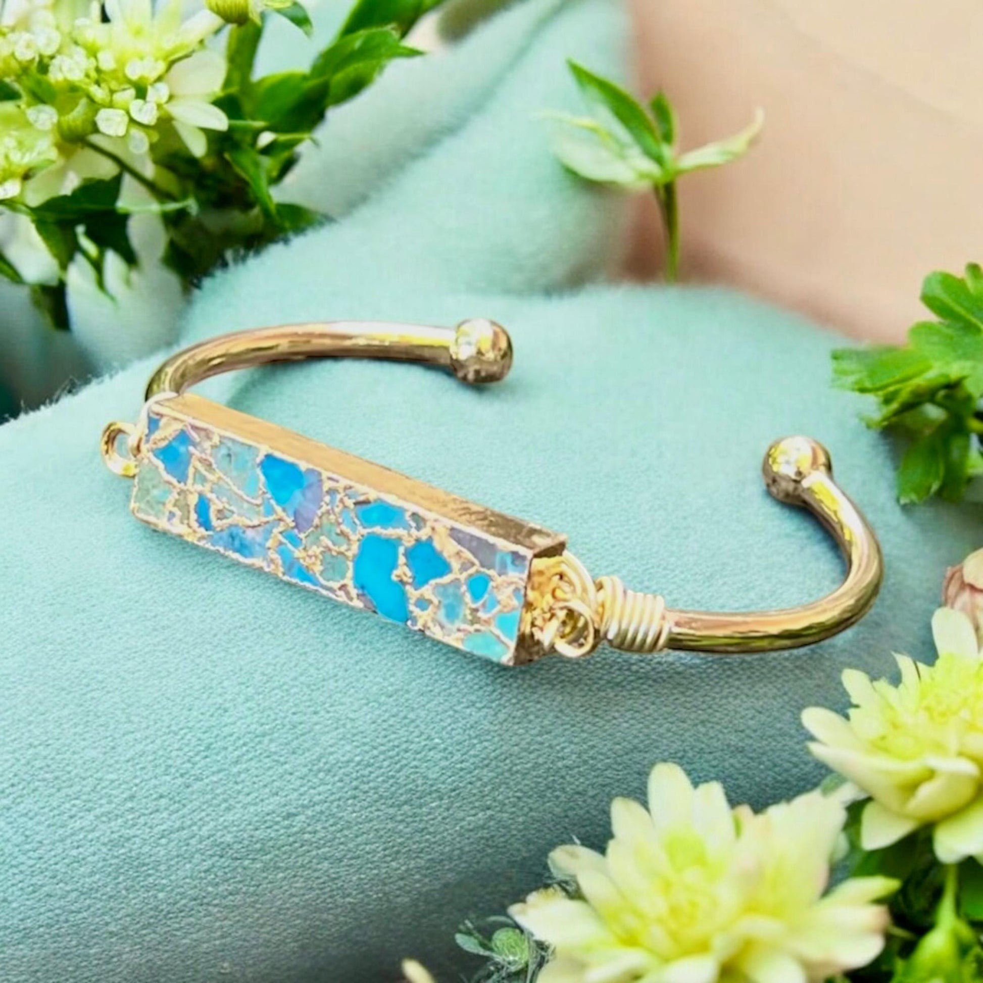 Turquoise Bar Cuff Bangle | Handmade Crystal Bracelet | Luna by Louise, Crystal Shop UK