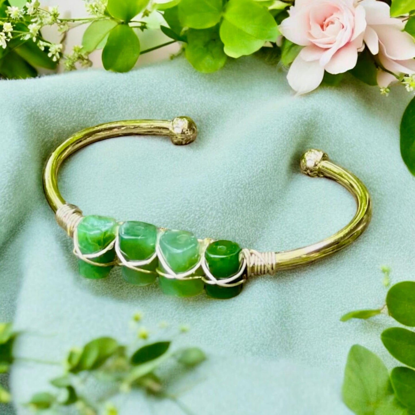 Australian Jade Cuff Bangle | Handmade Crystal Bracelet | Luna by Louise, Crystal Shop UK