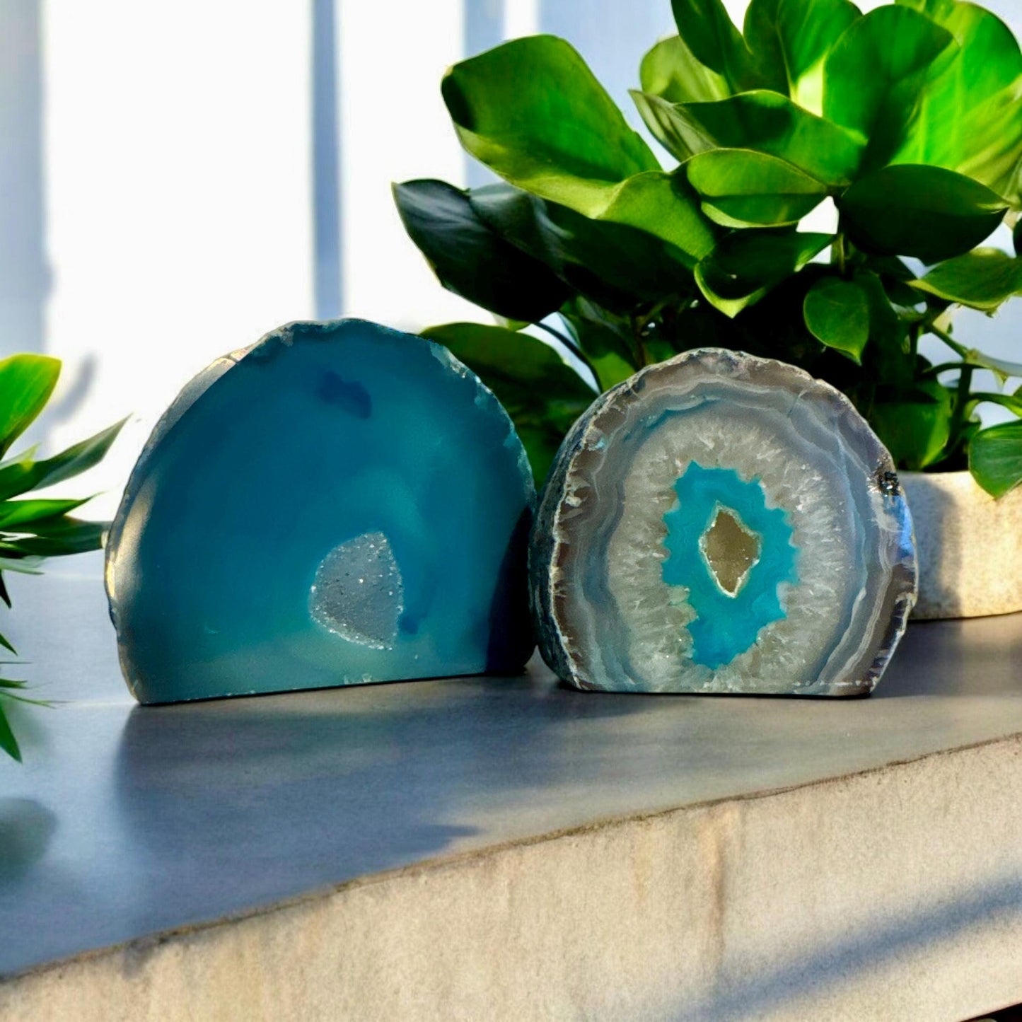 Teal Agate Standing Cut Base: Crystal of Renewal & Balance