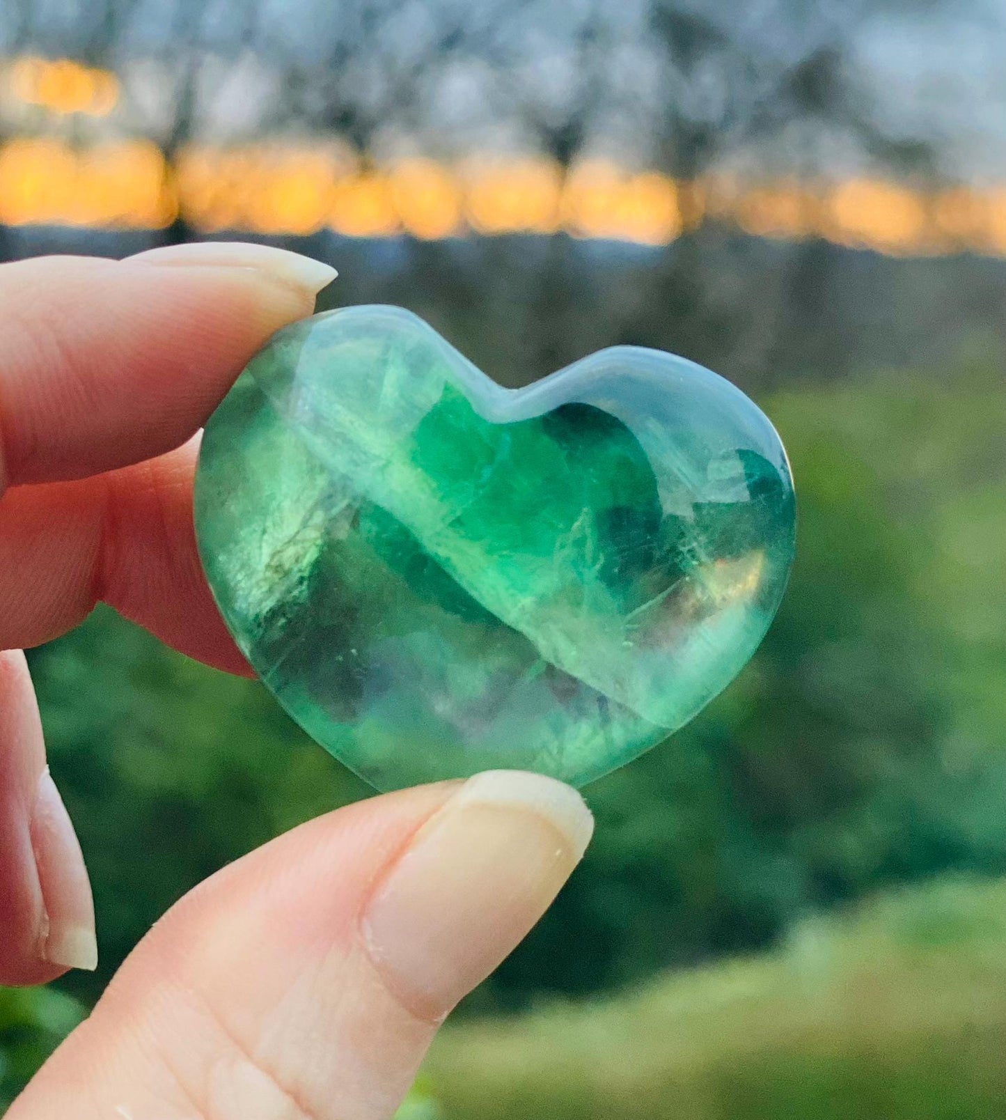 Rainbow Fluorite Crystal Heart: Polished Healing Stone (35x30 mm)