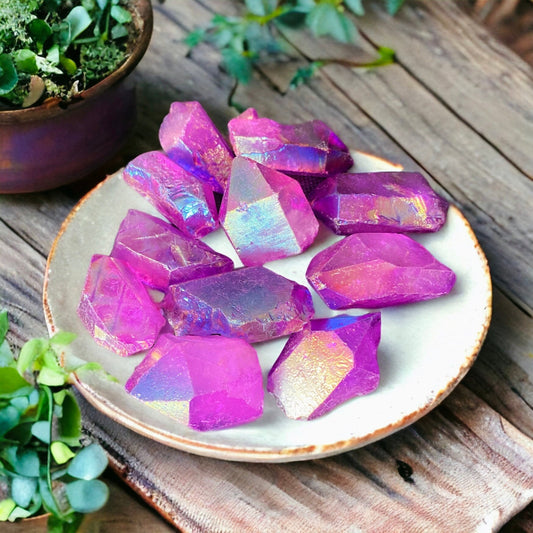 Purple Aura Quartz Crystal. Iridescent, Vibrant, and Beautiful Healing Stones, Aura Crystals for Positive Energy