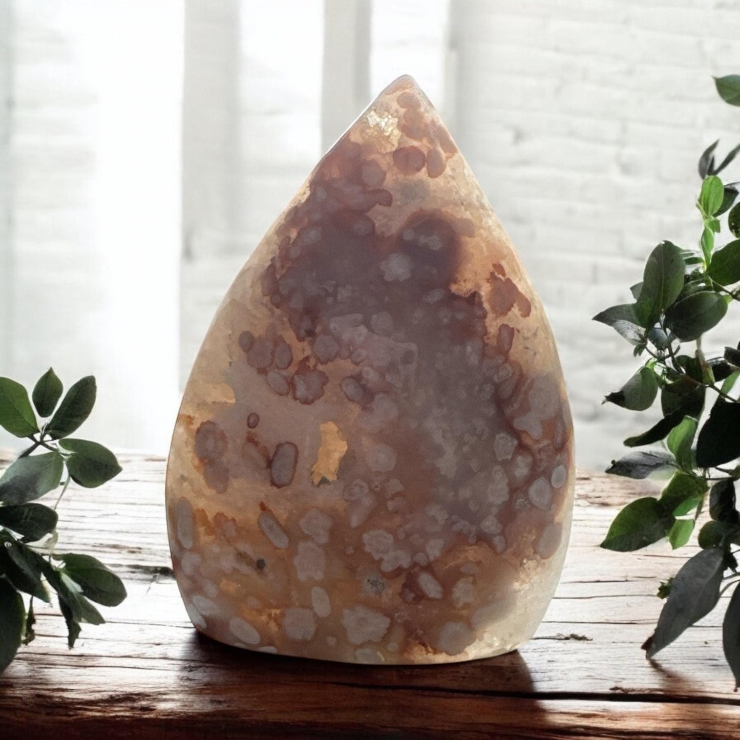 Polished Pink Amethyst & Flower Agate Flame Crystal: Emotional Healing Stone