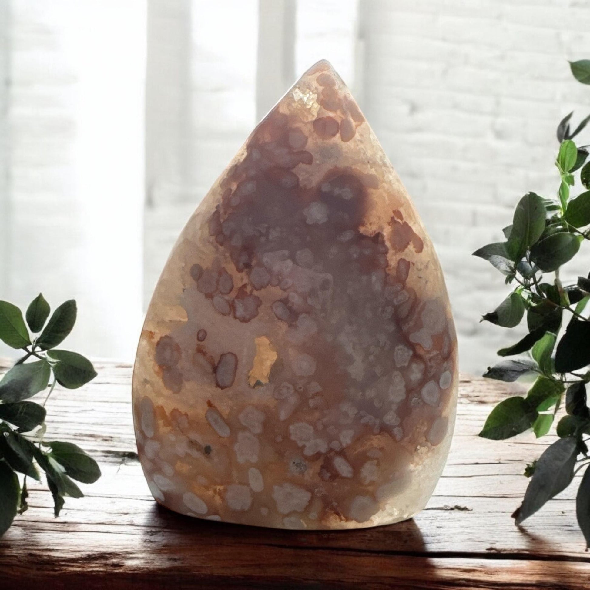 Polished Pink Amethyst & Flower Agate Flame Crystal: Emotional Healing Stone