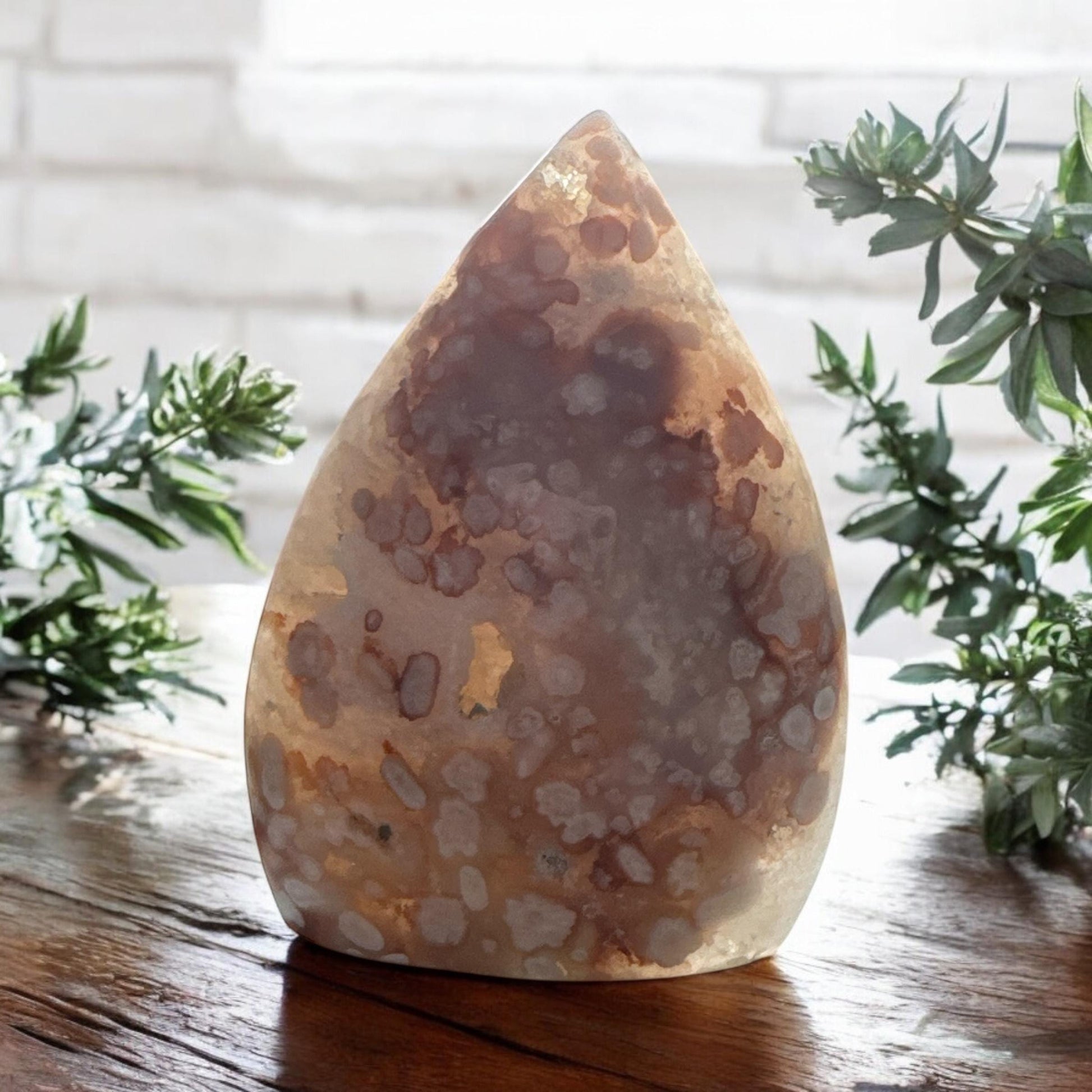 Polished Pink Amethyst & Flower Agate Flame Crystal: Emotional Healing Stone
