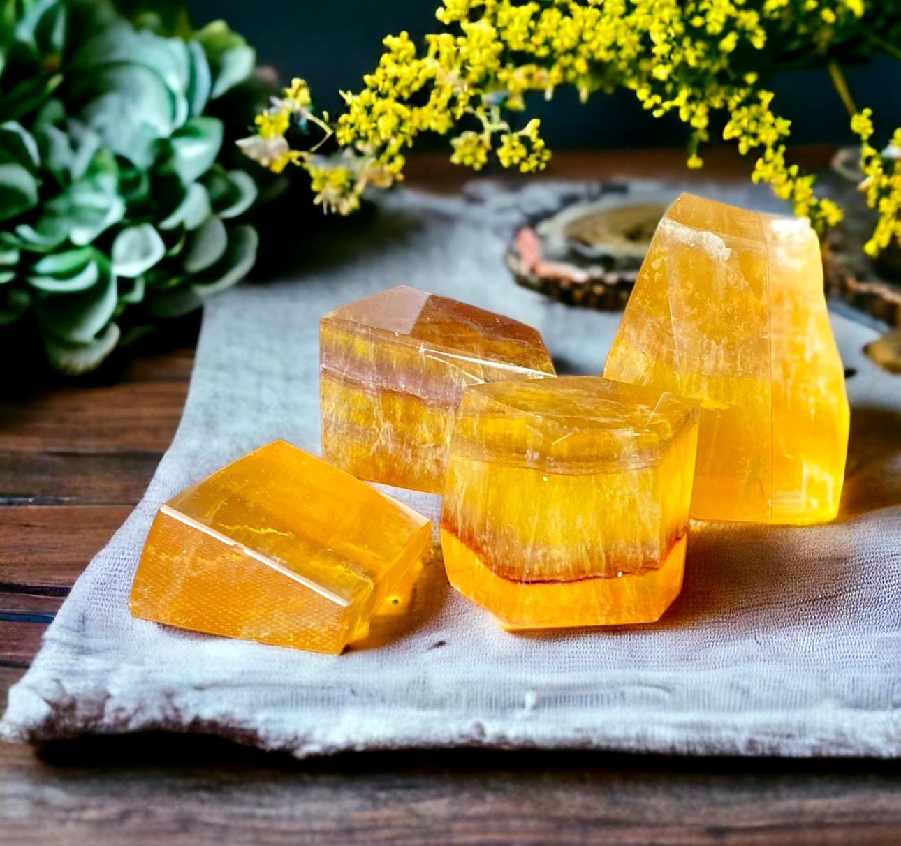 Yellow Banded Fluorite Free Form Cubes - Luna by Louise, Crystal Shop UK | Vibrant Energy and Positivity for Confidence and Creativity