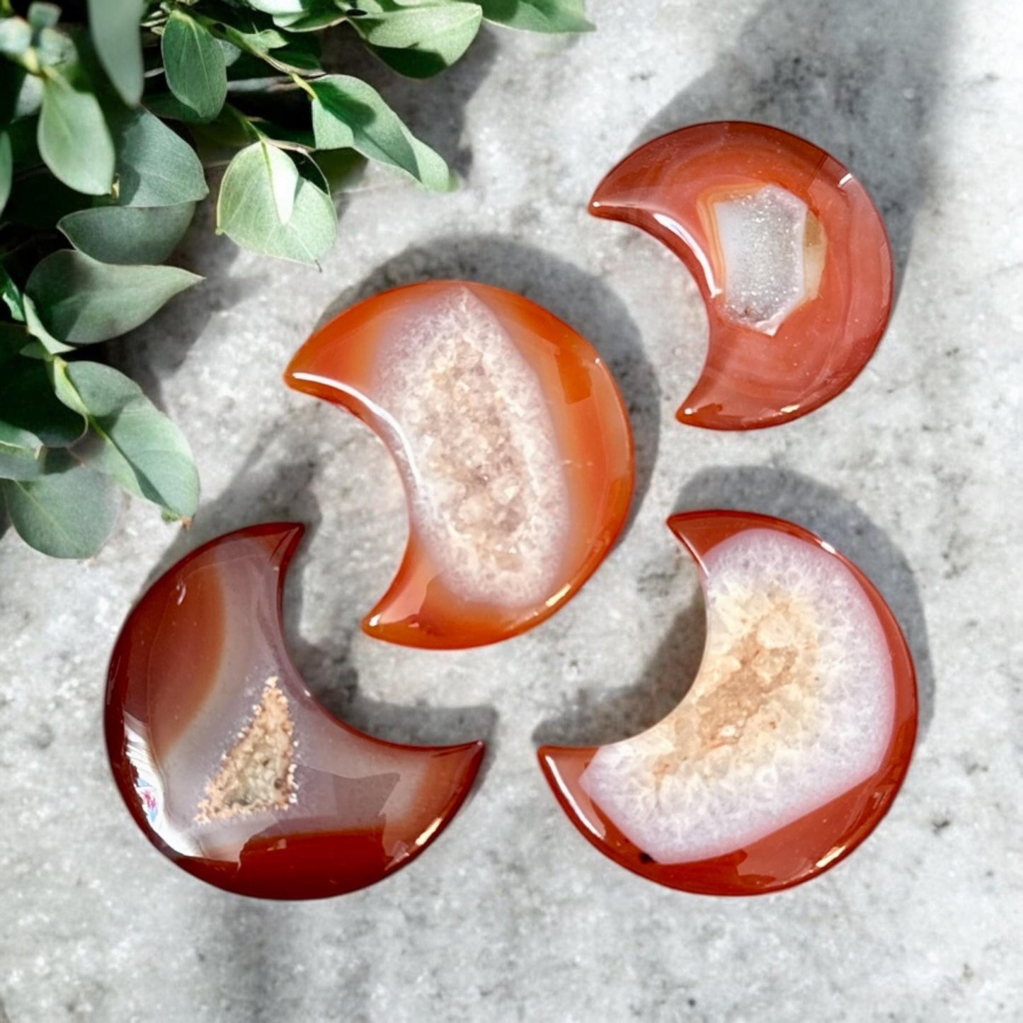 Carnelian Druze Crescent Moon Crystal – Fiery Energy & Passion | Luna by Louise, Crystal Shop UK