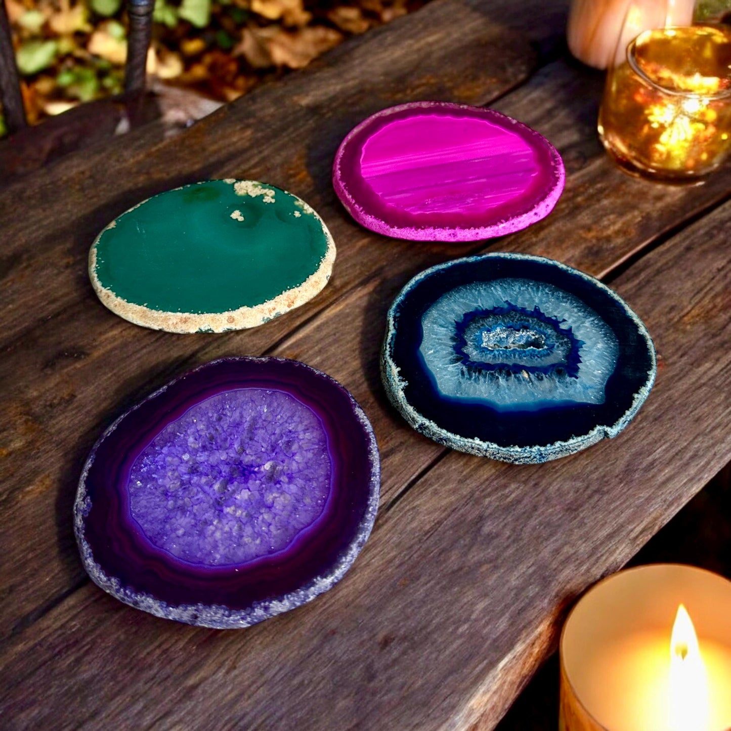 Natural Edge Agate Coasters: Mixed Color Set of 4