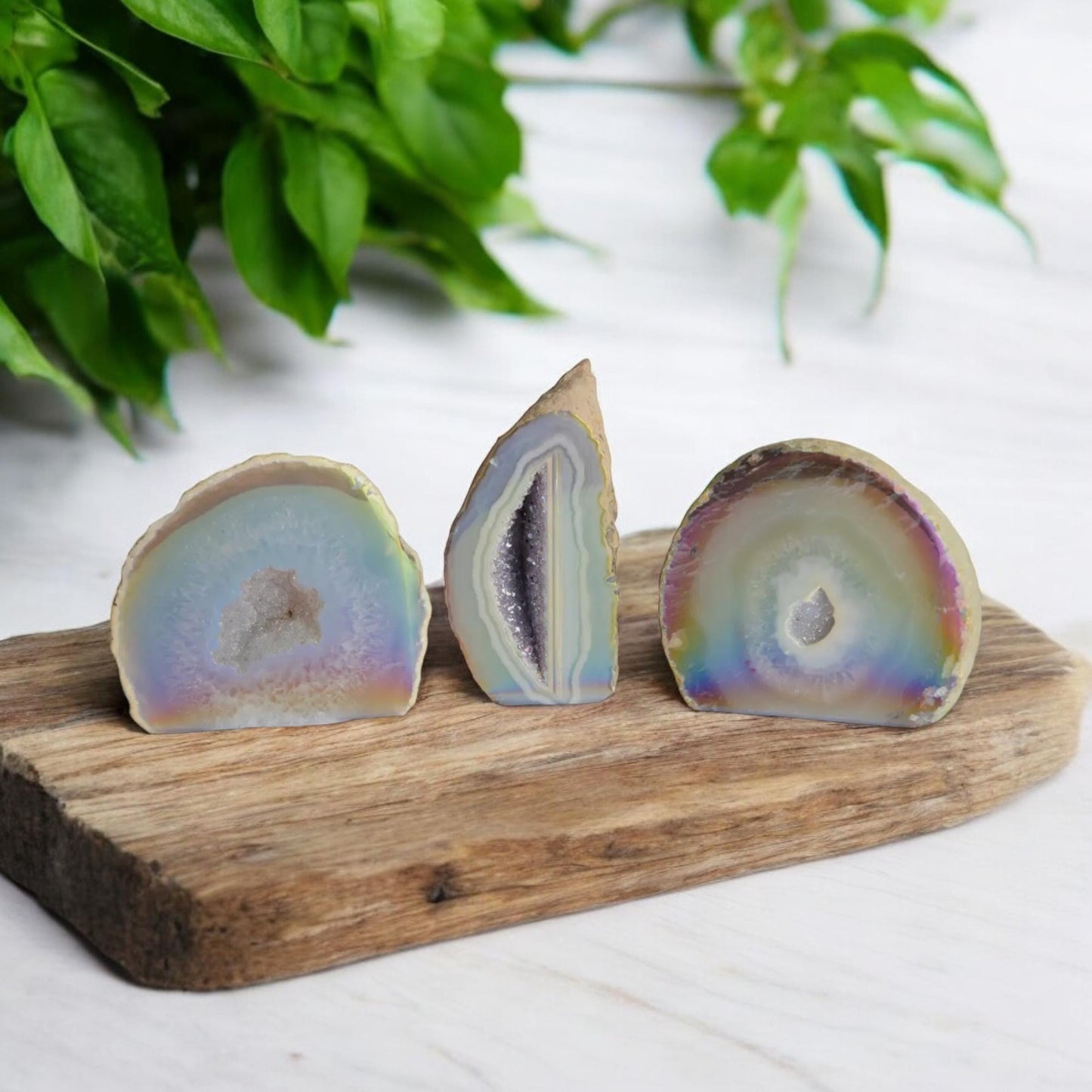 Aura Agate Geode Druze: Ethereal Standing Stone