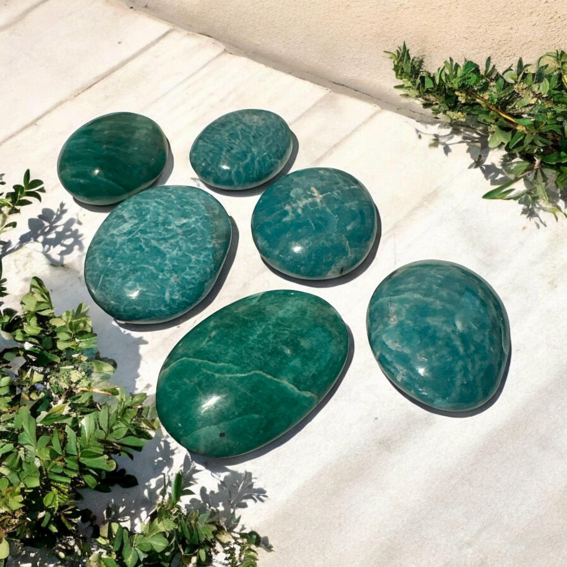 Amazonite High Quality Crystal Palm Stones - Luna by Louise, Crystal Shop UK | Soothing and Empowering Stone for Calm