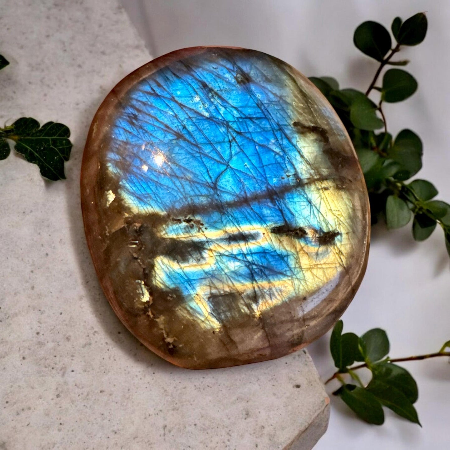 XL Labradorite Palm Stone: Iridescent Calming Crystal (70/80mm x 60/70mm approx.)