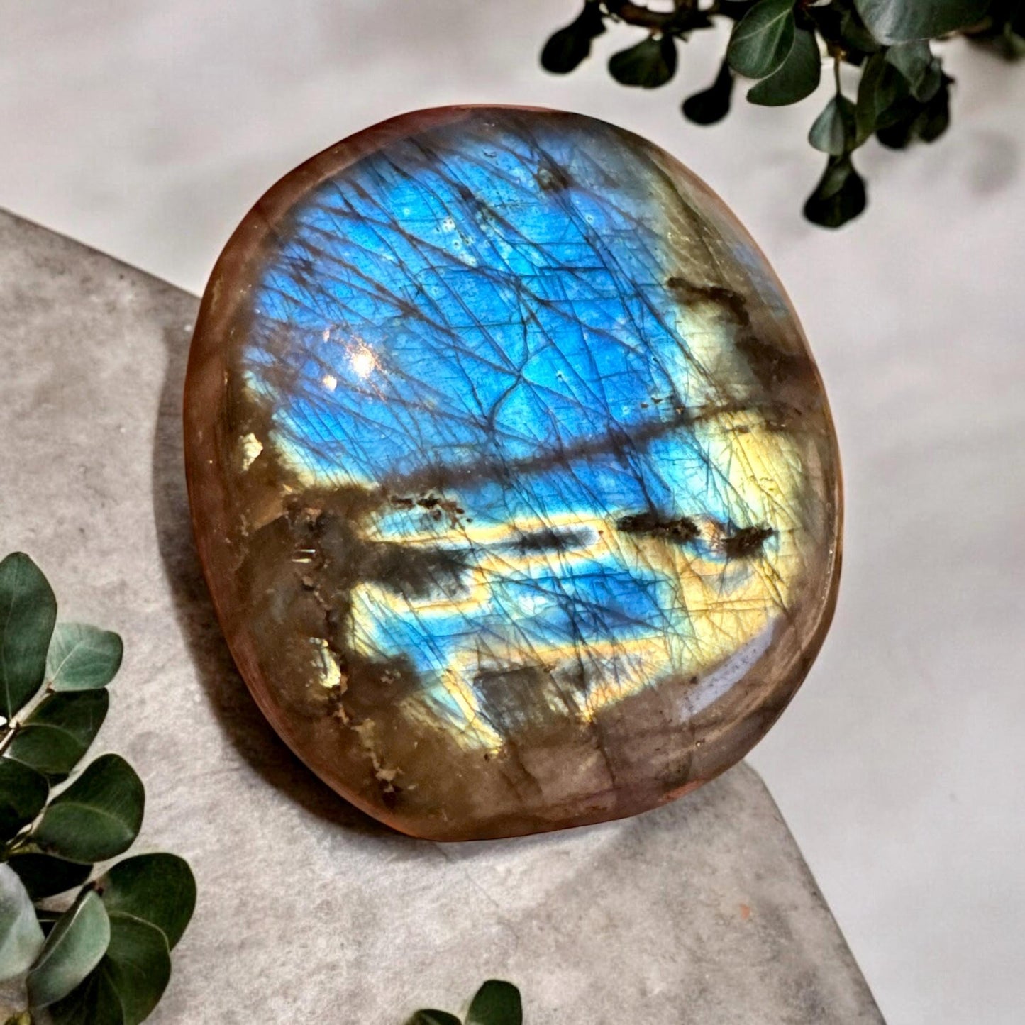 XL Labradorite Palm Stone: Iridescent Calming Crystal (70/80mm x 60/70mm approx.)