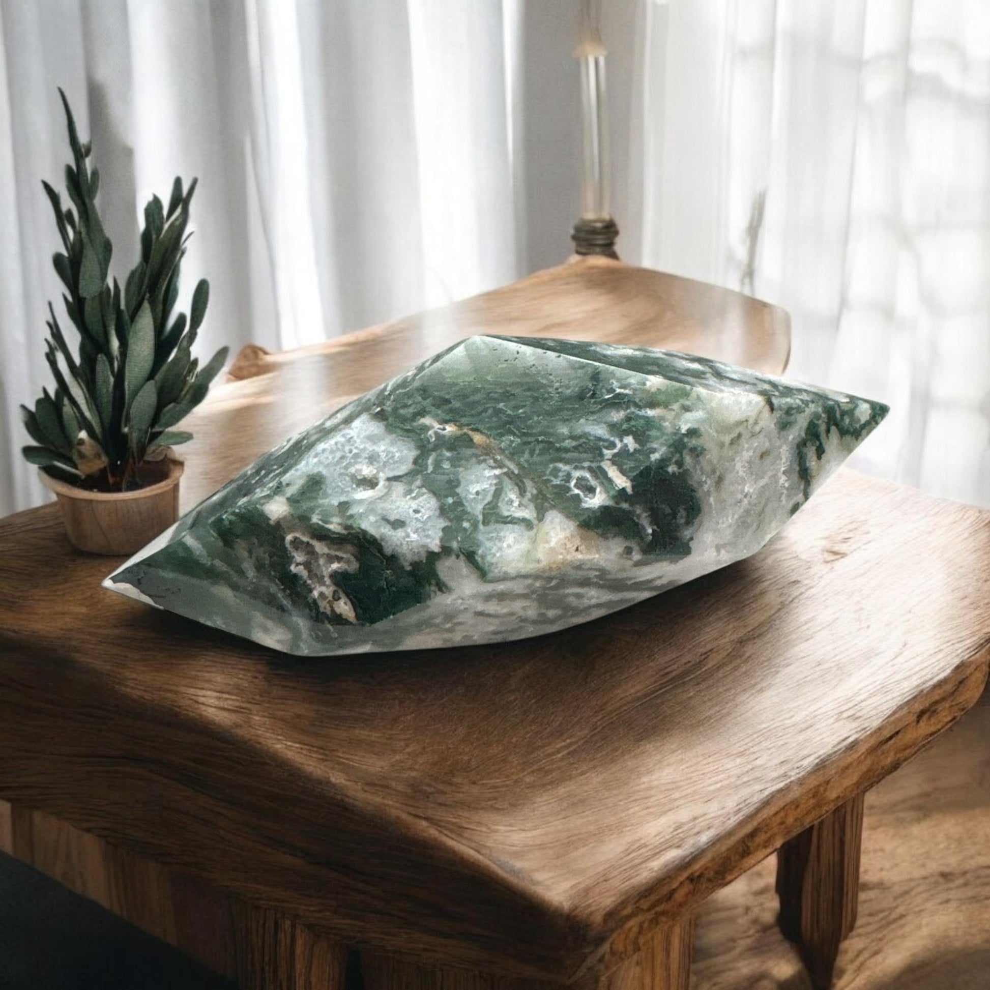 Moss Agate Prism: Unique Crystal Free Form