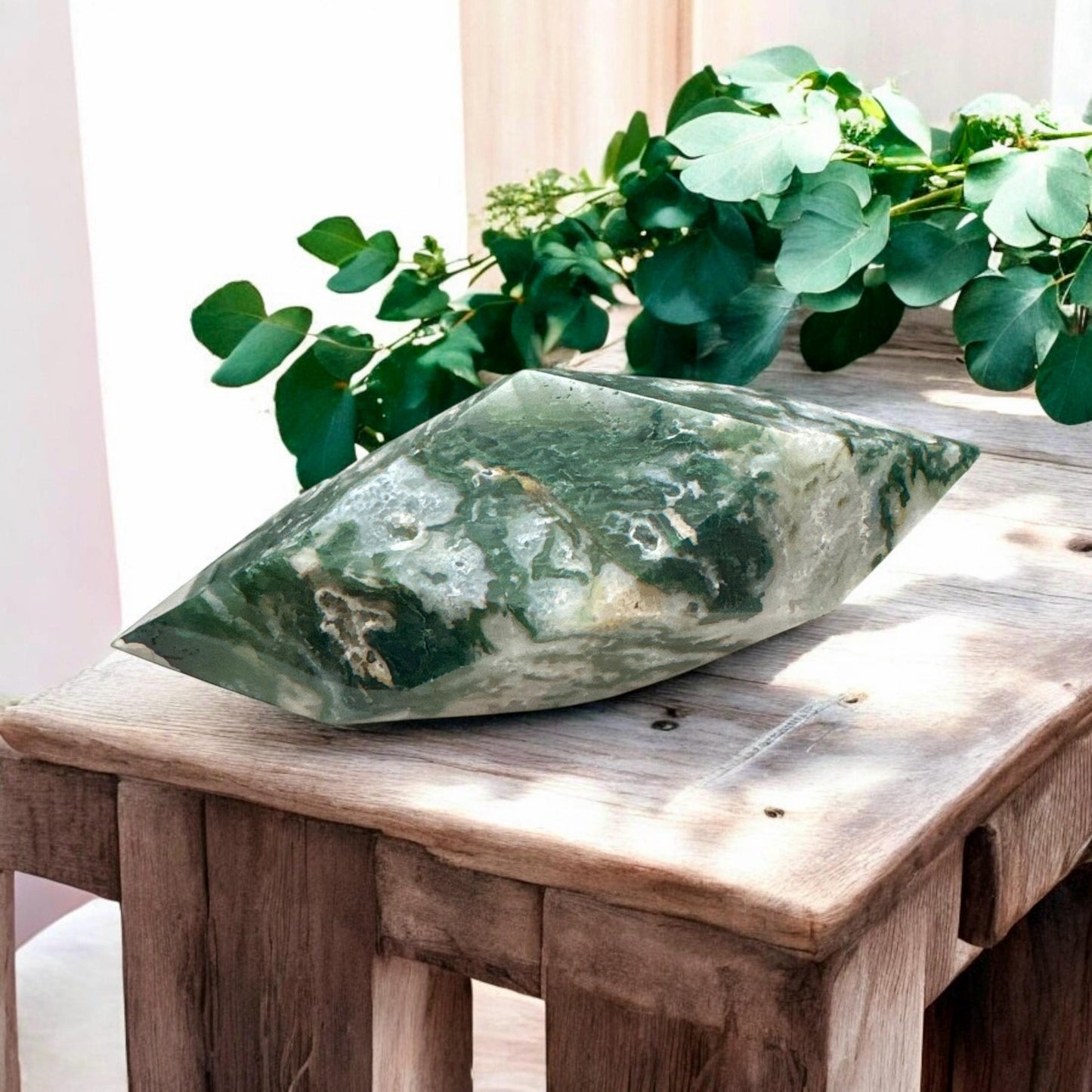 Moss Agate Prism: Unique Crystal Free Form