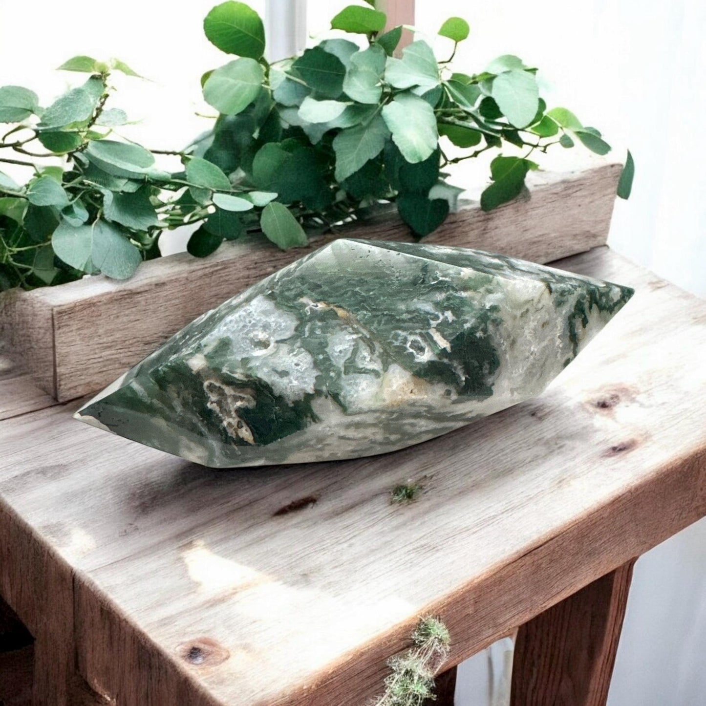 Moss Agate Prism: Unique Crystal Free Form